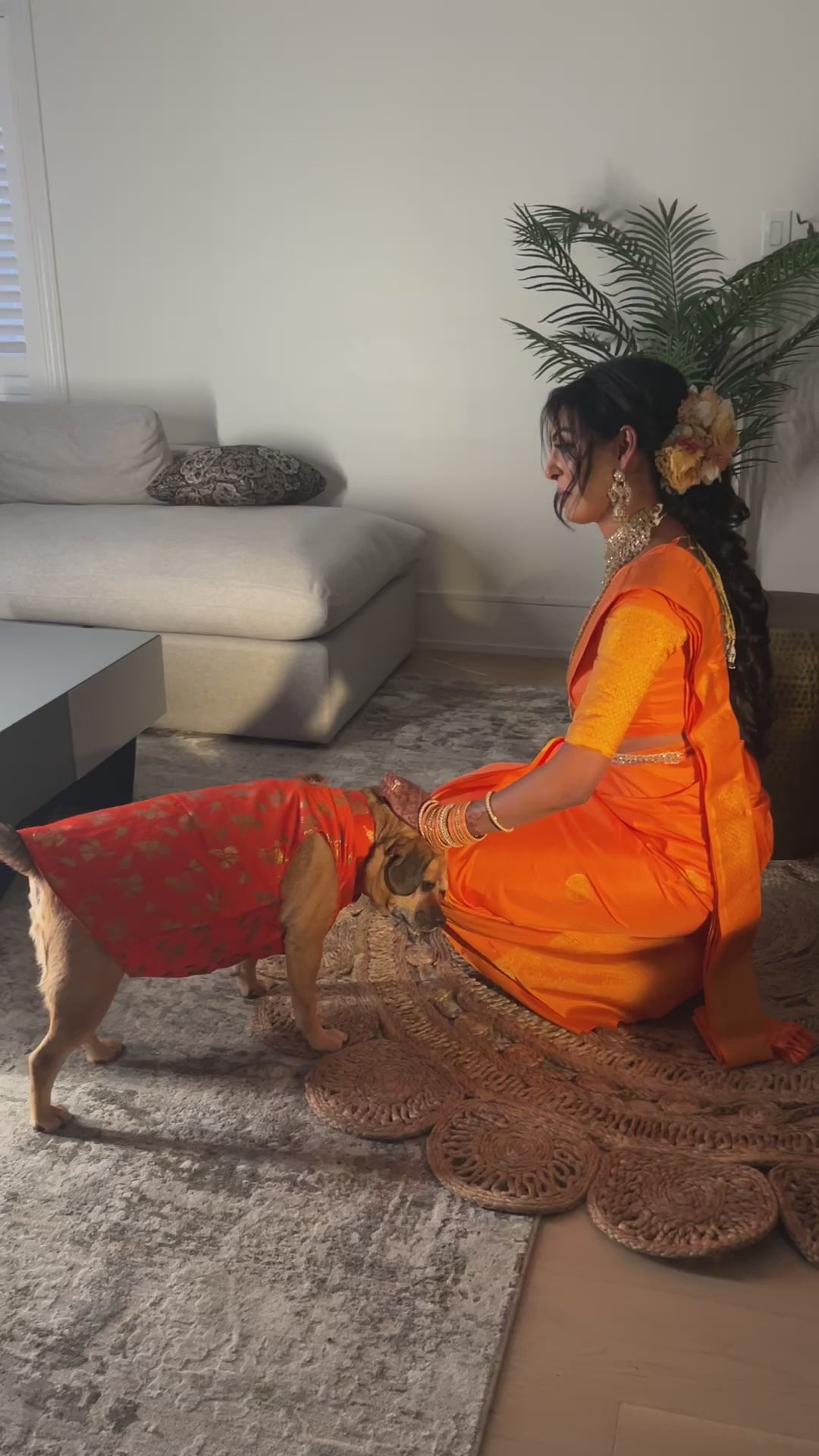 Orange Floral Dog Sherwani 